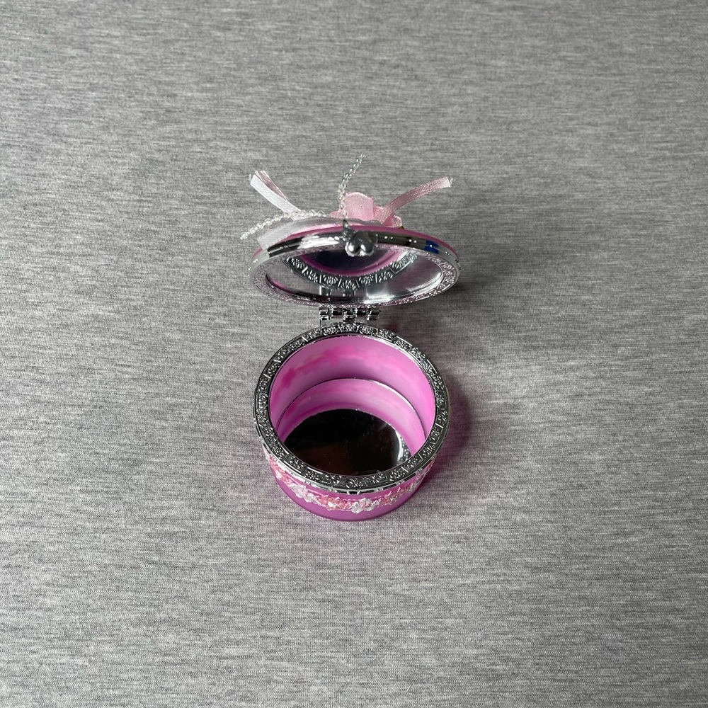 Sitco Mini Plastic Round Trinket Mirrored Jewelry Box